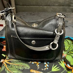 Coach Vtg Y2K Chelsea Pebbled Leather Stich Turnlock Hobo Bag Black